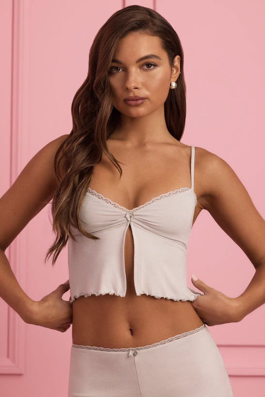 Modal Lace-Trim Babydoll Pyjama Top in Cloud Grey