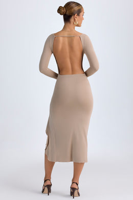 Modal Ruffled Midaxi Dress in Taupe