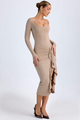 Modal Ruffled Midaxi Dress in Taupe