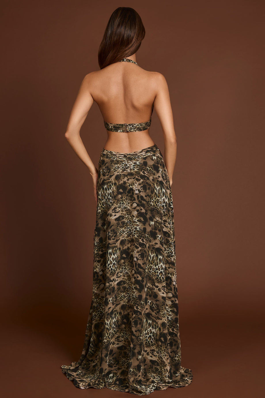Plunge Cut-out Maxi Gown in Leopard Print