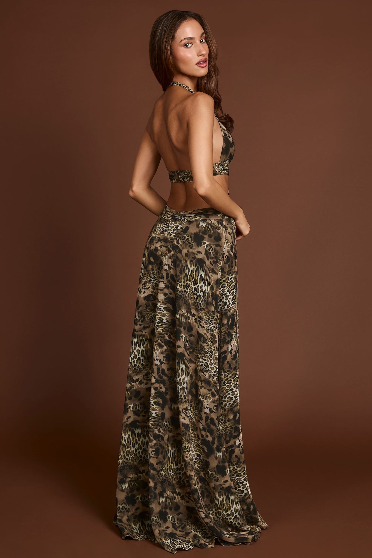 Plunge Cut-out Maxi Gown in Leopard Print