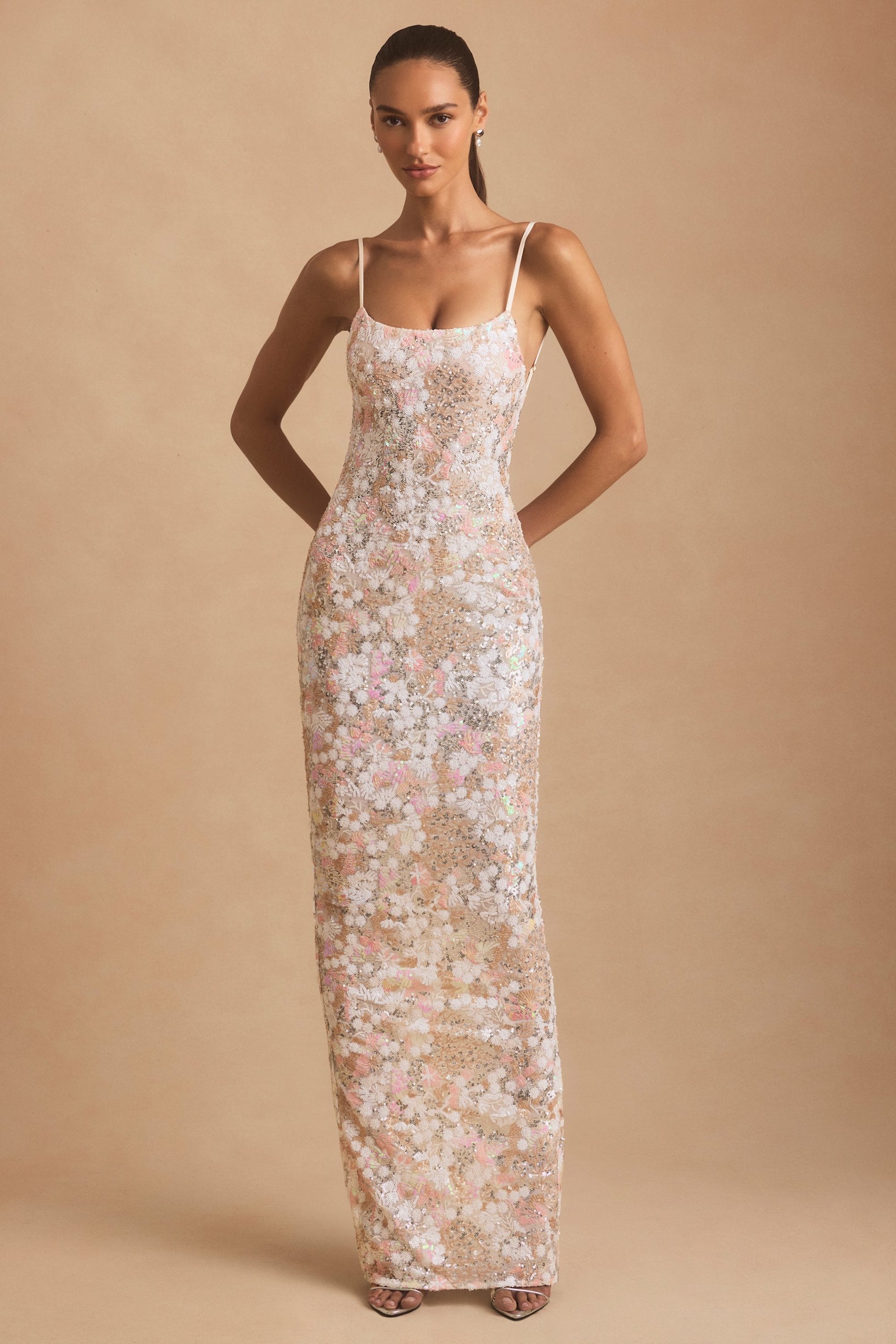 Embellished Scoop-Neck Backless Maxi Dress in Ivory - 2