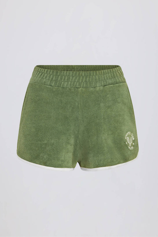 Terry Towelling Mid-Rise Shorts in Green
