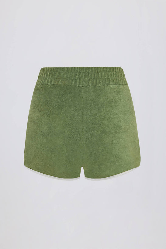Terry Towelling Mid-Rise Shorts in Green