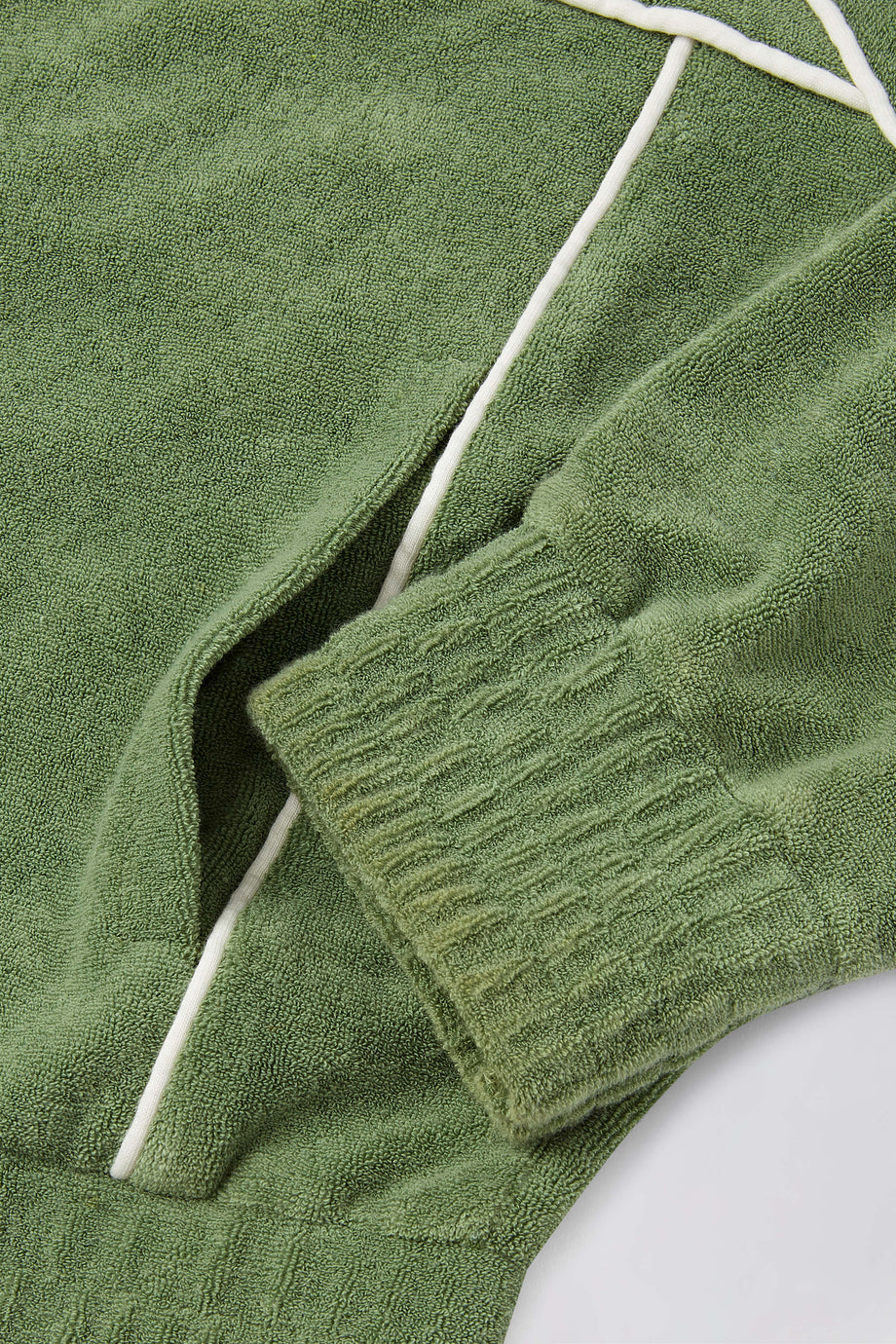 Terry Towelling Zip-Up Cropped Sweatshirt in Green