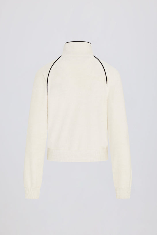 Terry Towelling Zip-Up Cropped Sweatshirt in Ivory