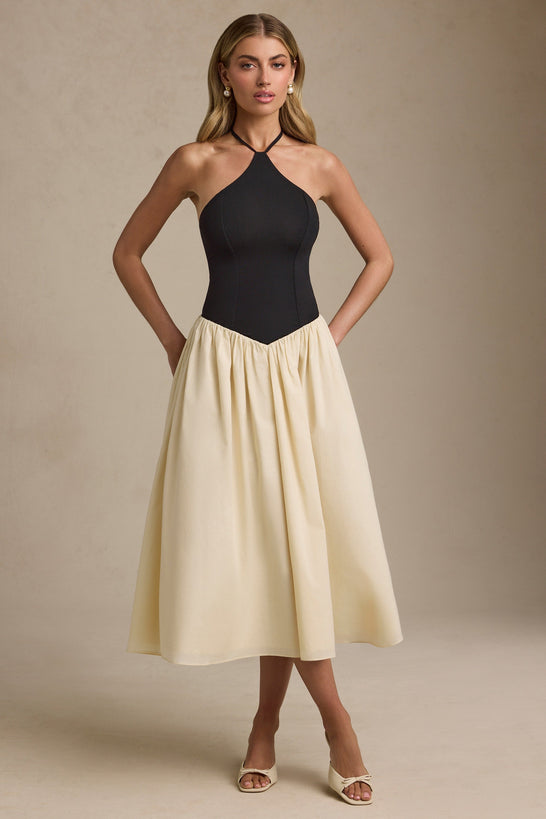 Halterneck A-Line Midaxi Dress in Black