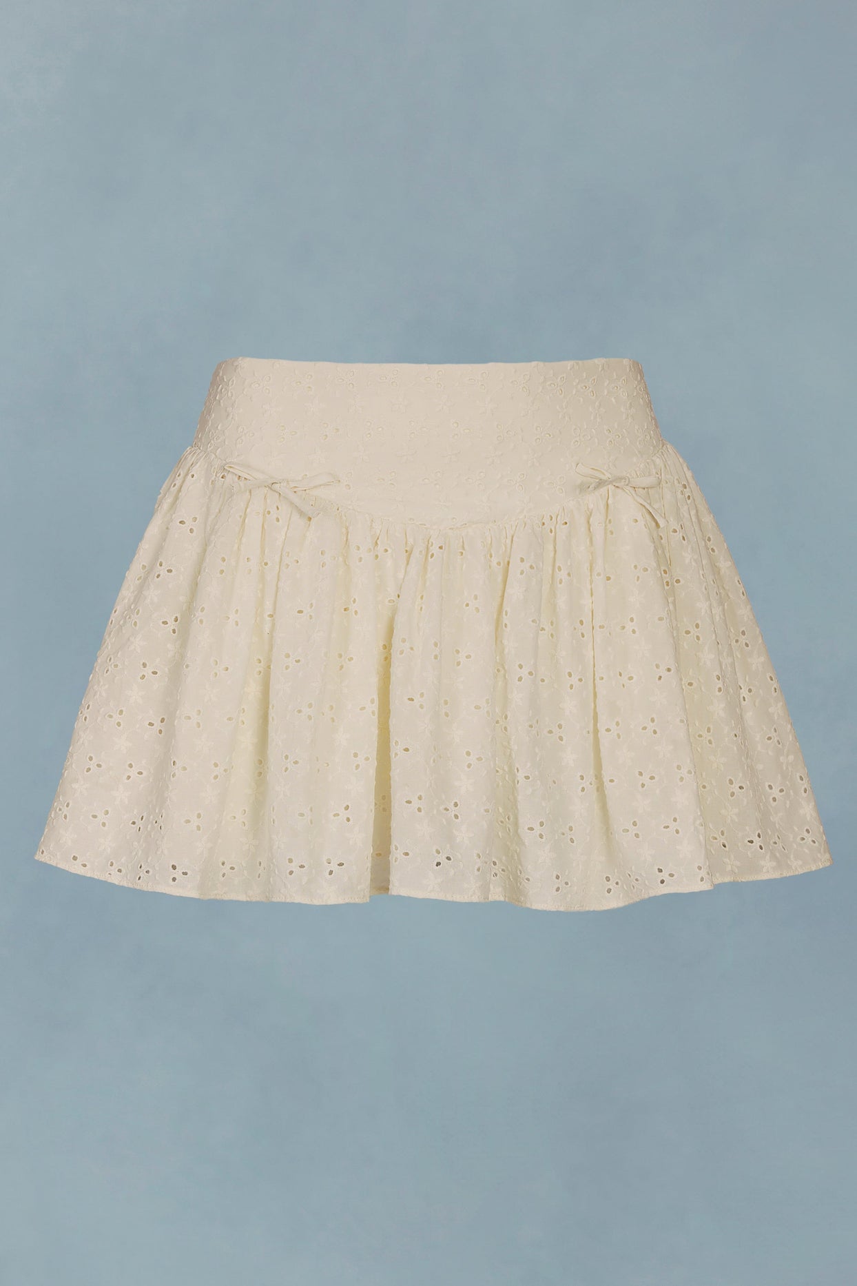 Bow-Detail Broderie Anglaise Mini Skirt in Ivory