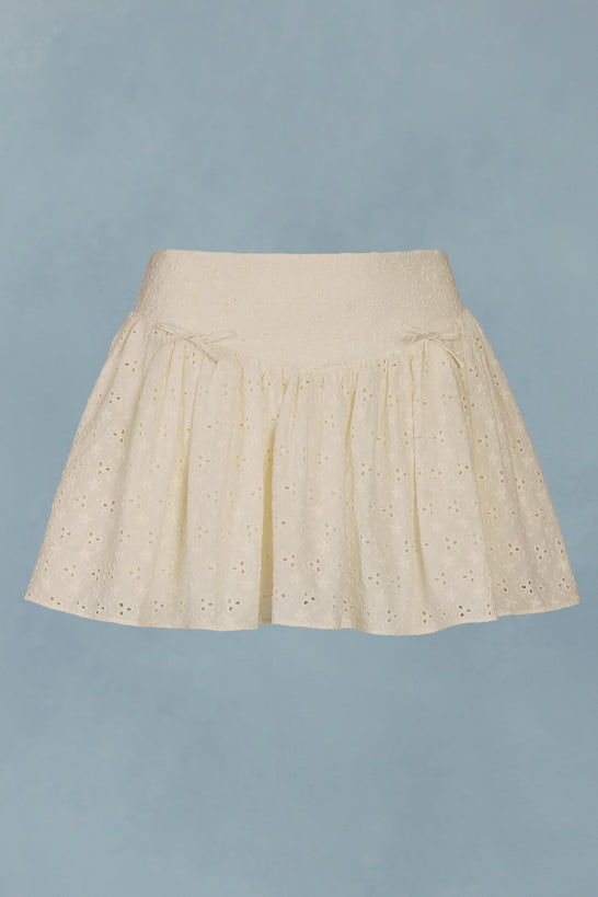 Bow-Detail Broderie Anglaise Mini Skirt in Ivory