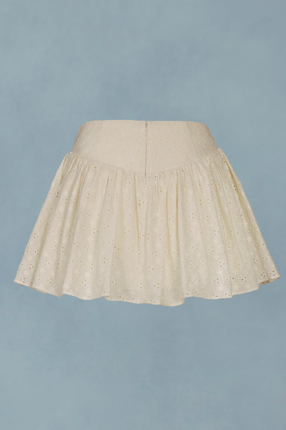 Bow-Detail Broderie Anglaise Mini Skirt in Ivory