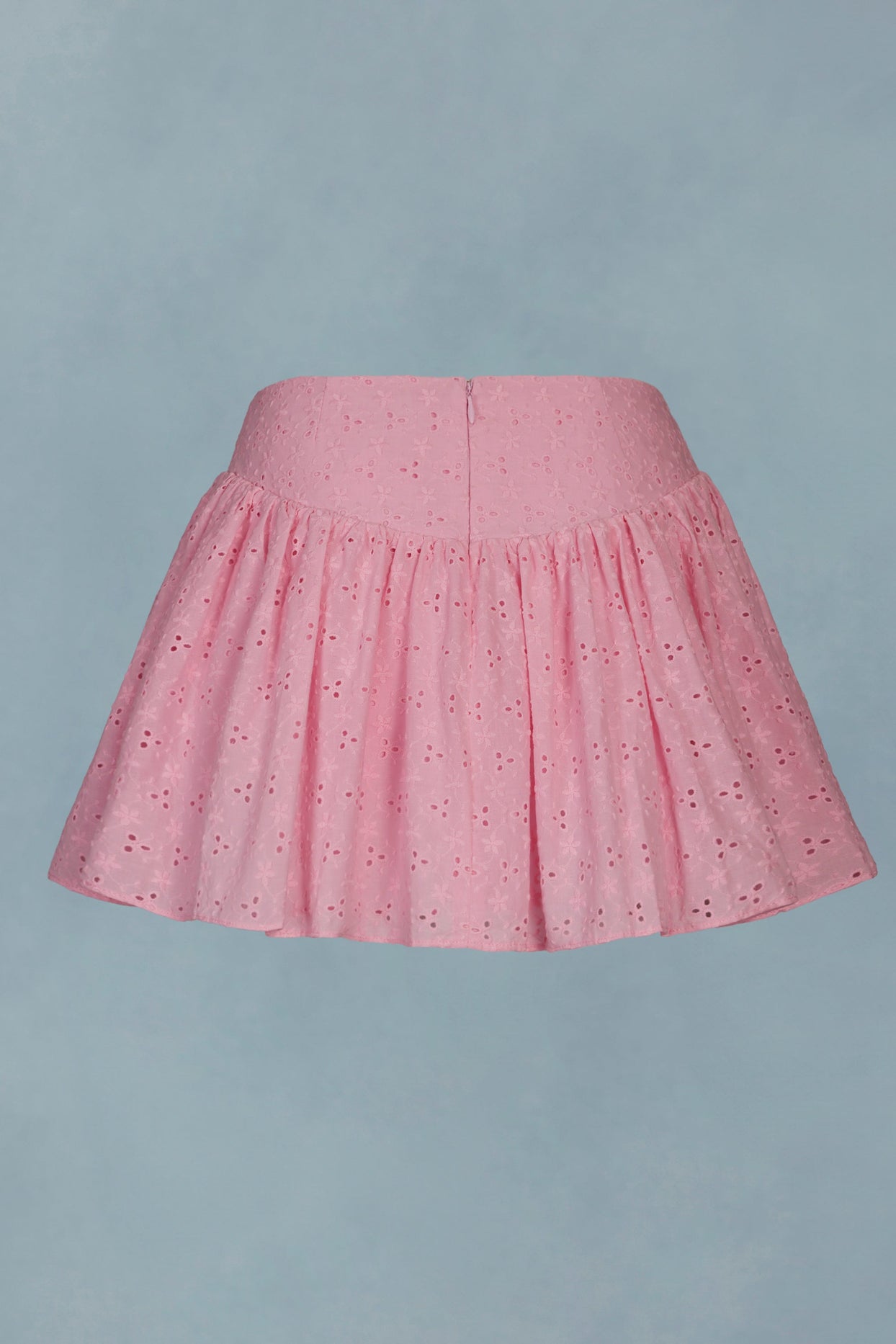 Bow-Detail Broderie Anglaise Mini Skirt in Soft Pink