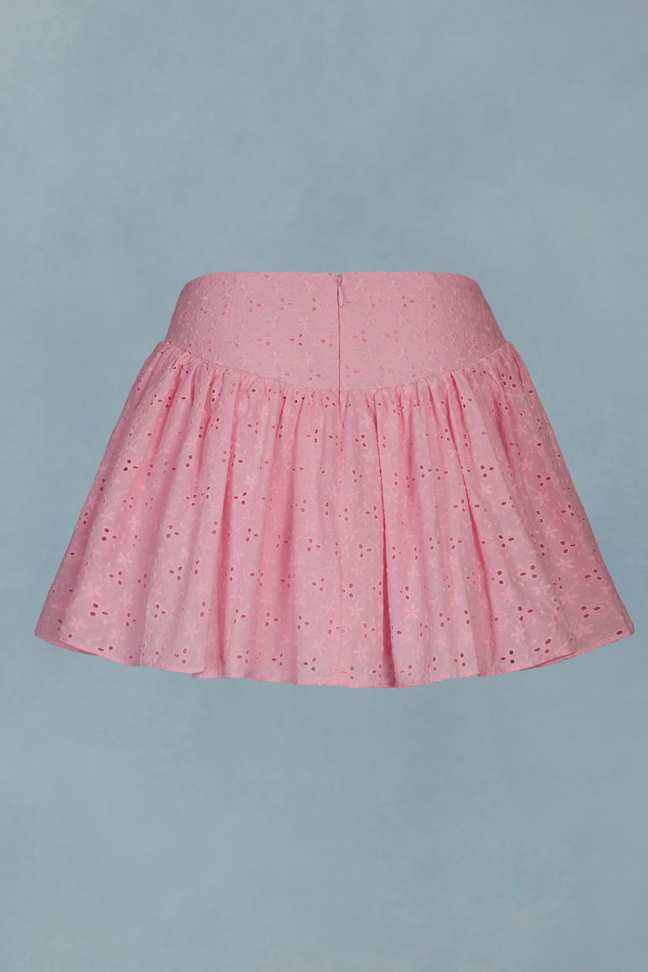 Bow-Detail Broderie Anglaise Mini Skirt in Soft Pink
