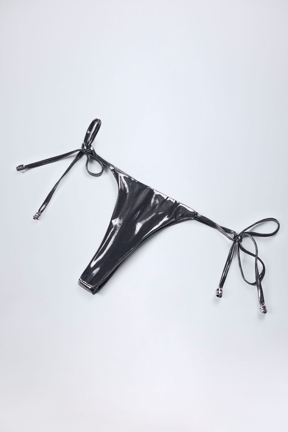 Thong Bikini Bottoms in Silver Chrome