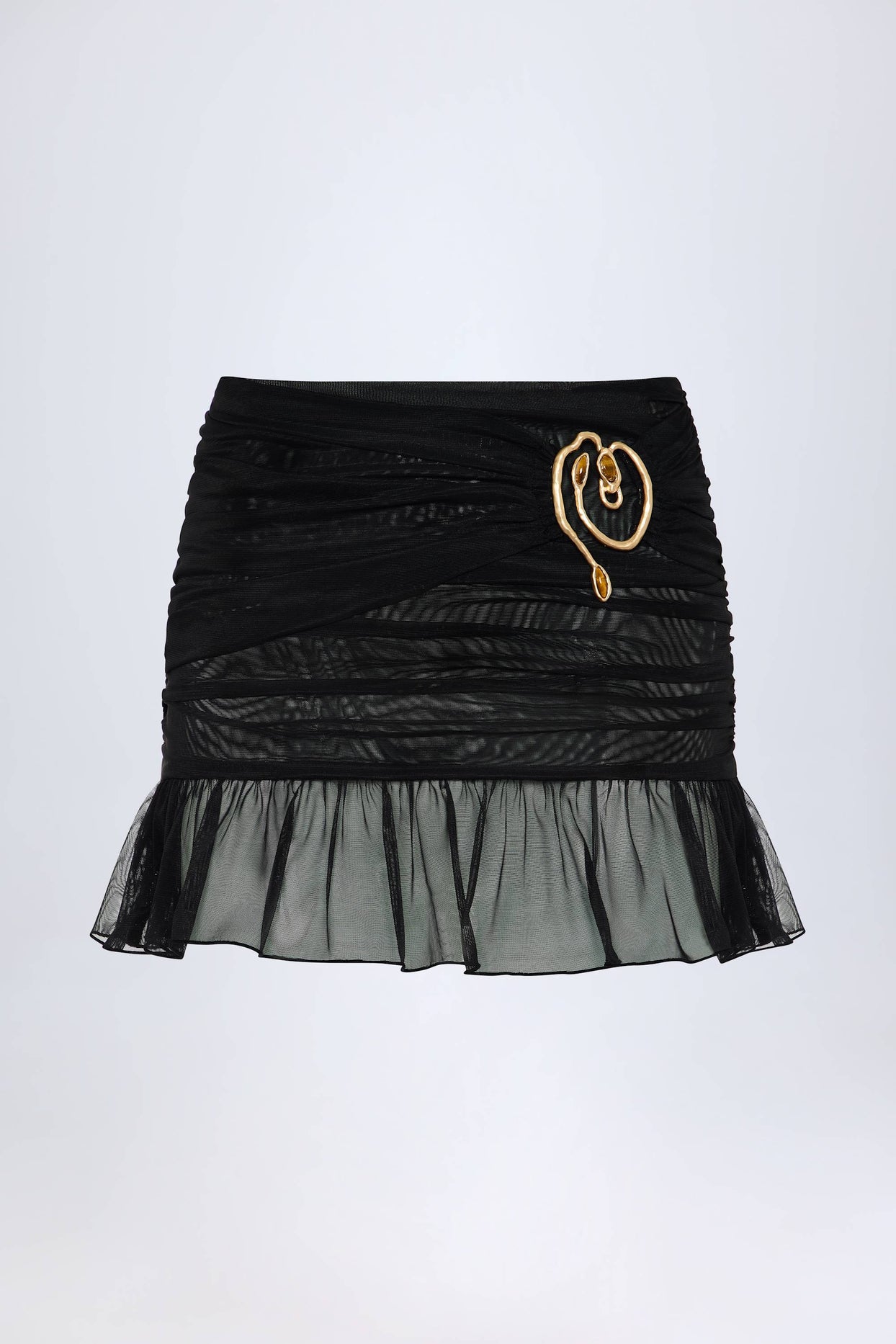 Hardware-Detail Ruffled Mid-Rise Mini Skirt in Black