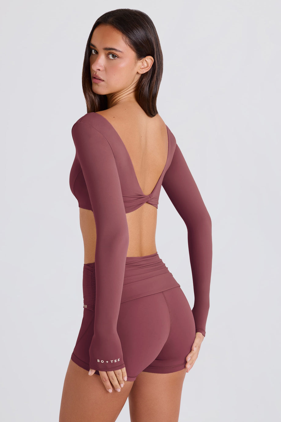 Multiway Long-Sleeve Crop Top in Acai