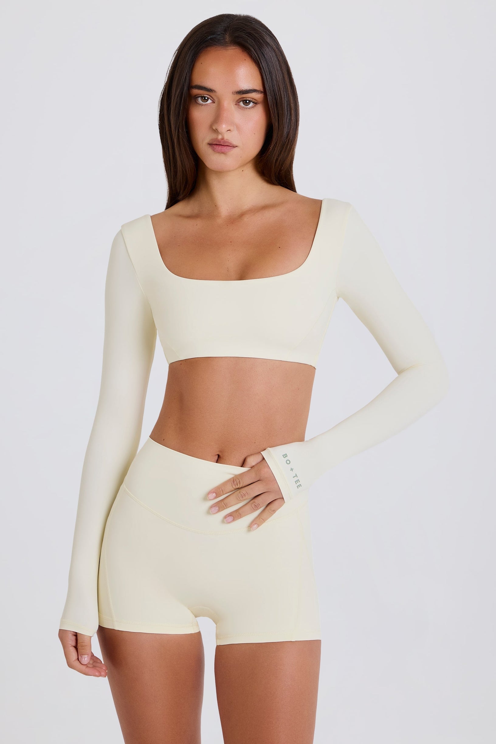 Long-Sleeve Crop Top in Cream - 1