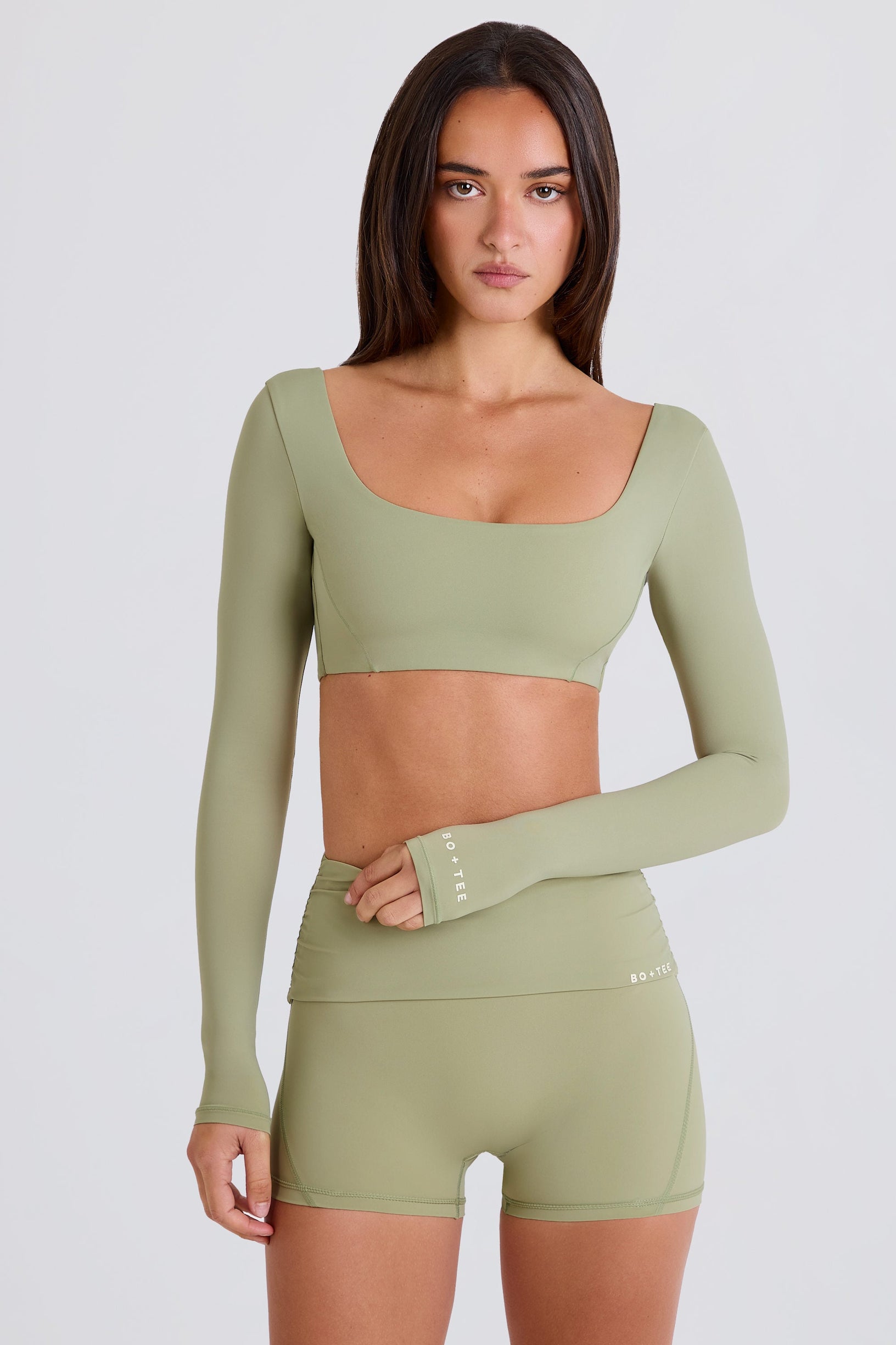 Long-Sleeve Crop Top in Matcha - 1