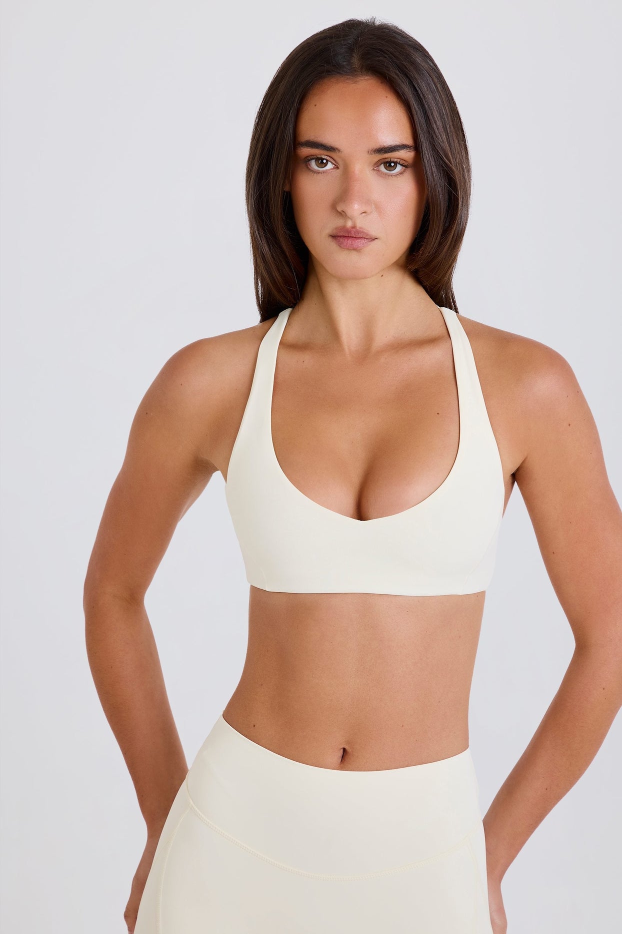 V-Neck Cross-Back Sports Bra in Cream