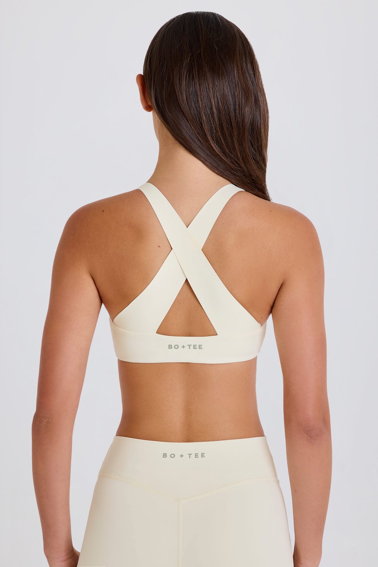 V-Neck Cross-Back Sports Bra in Cream