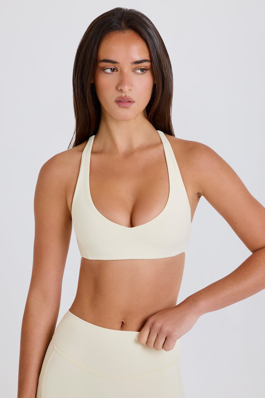 V-Neck Cross-Back Sports Bra in Cream