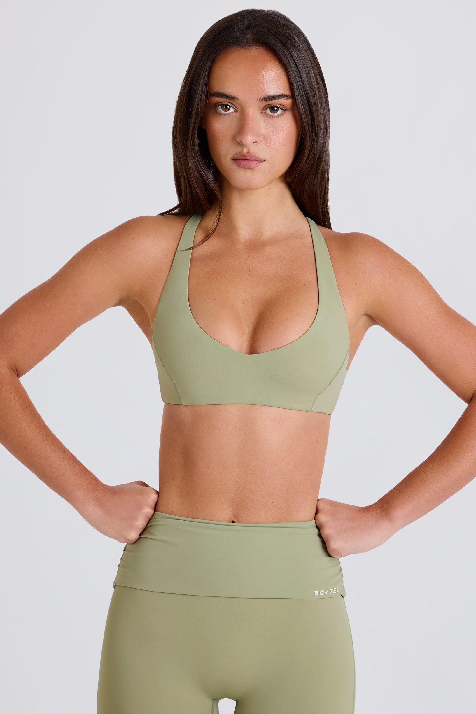 Crossback V-Neck Sports Bra in Matcha - 1
