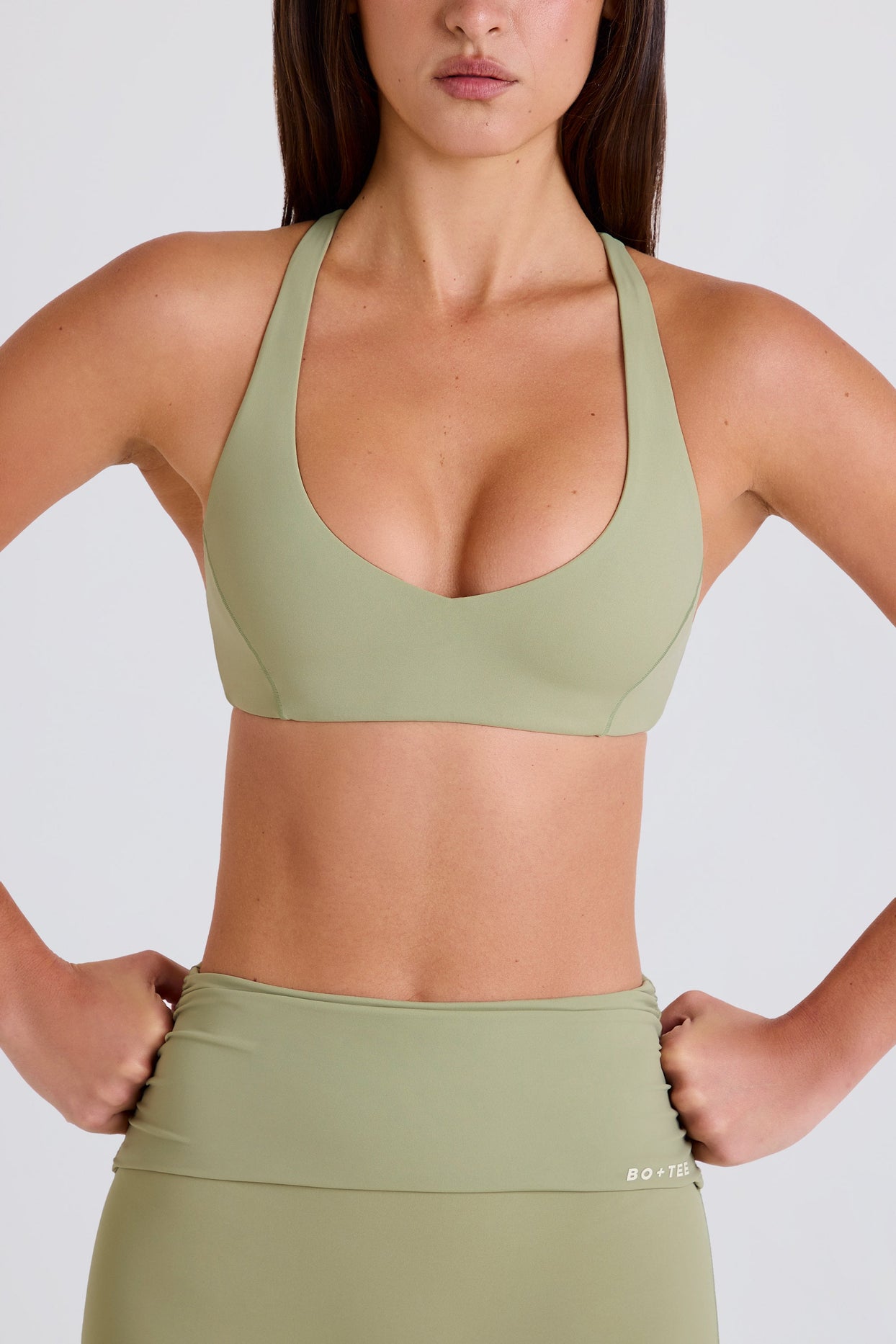 V-Neck Cross-Back Sports Bra in Matcha