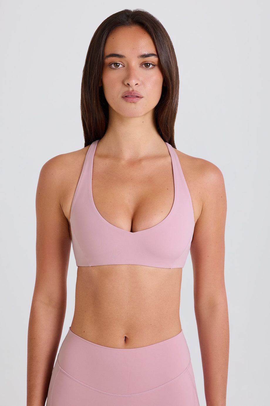 V-Neck Cross-Back Sports Bra in Mauve