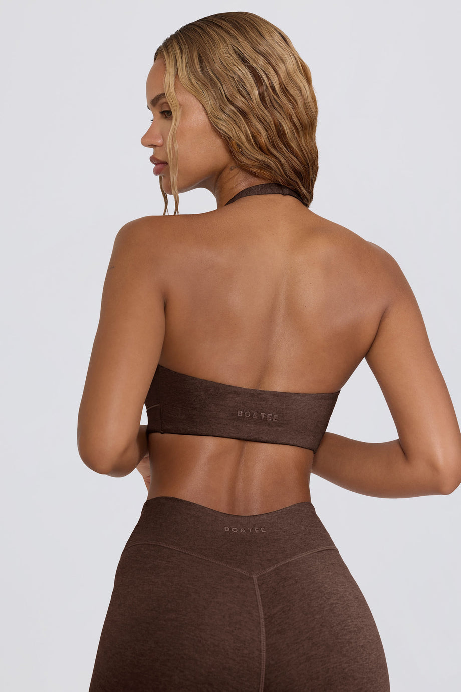 V-Neck Sports Bra in Pecan Marl