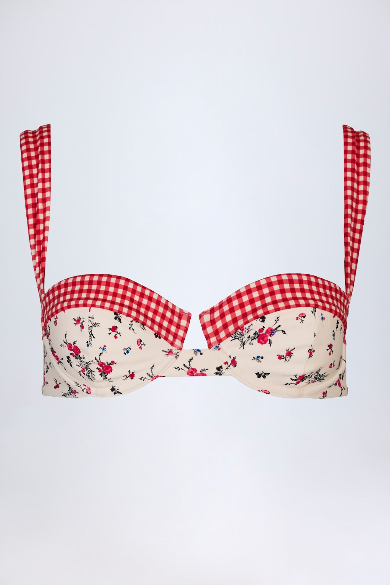 Underwired Balconette Bikini Top in Red Floral Print