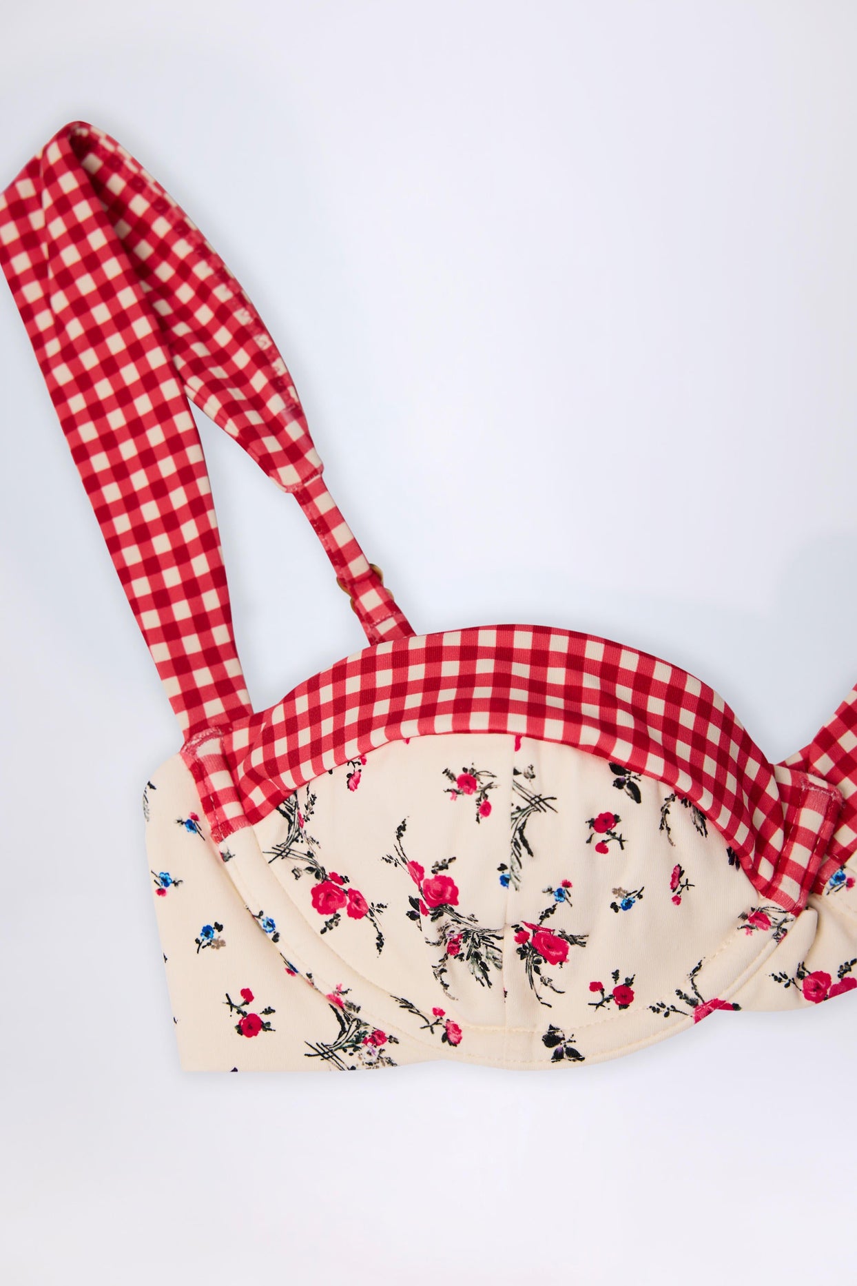 Underwired Balconette Bikini Top in Red Floral Print
