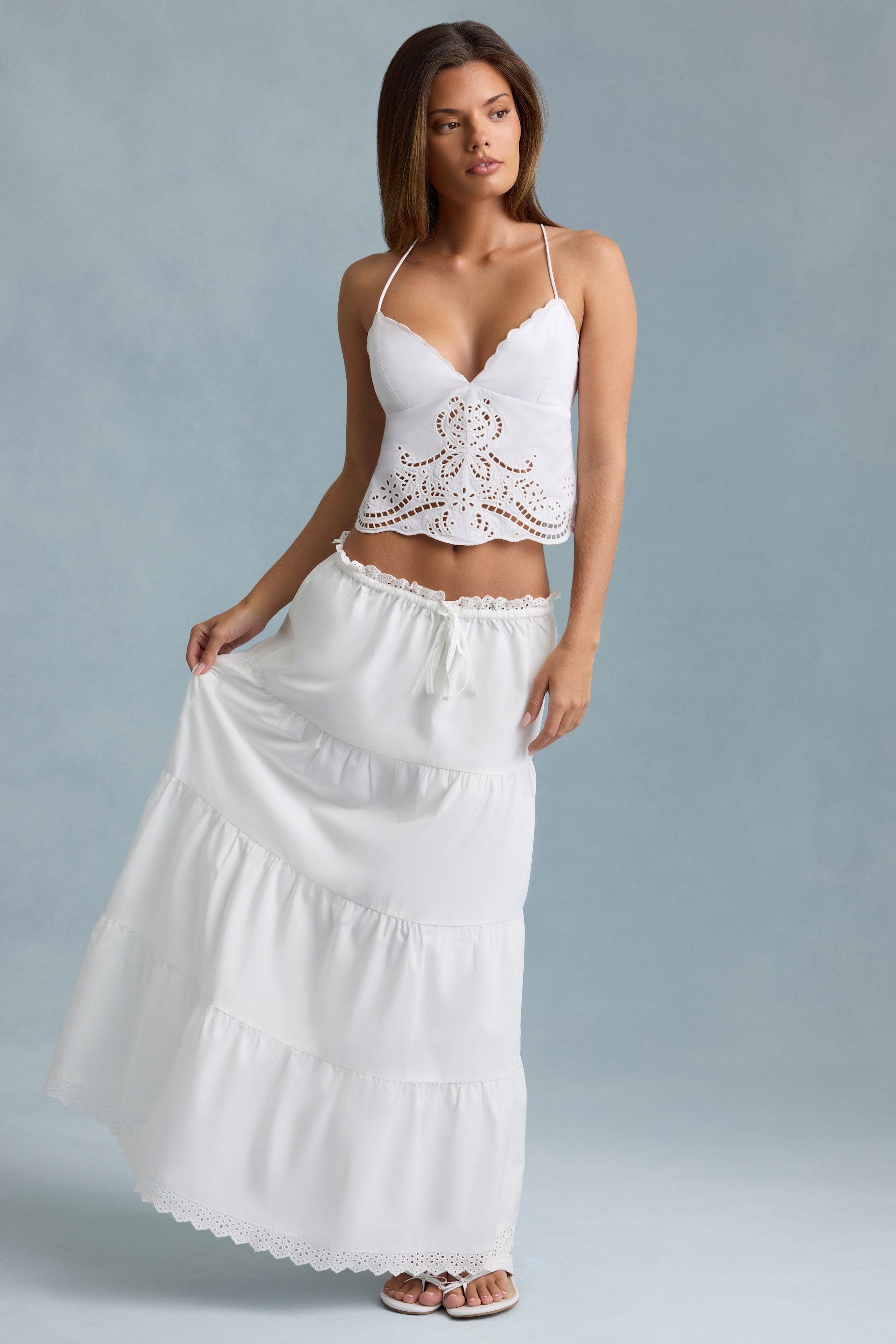 Cutwork Backless Cotton-Poplin Camisole Top in White