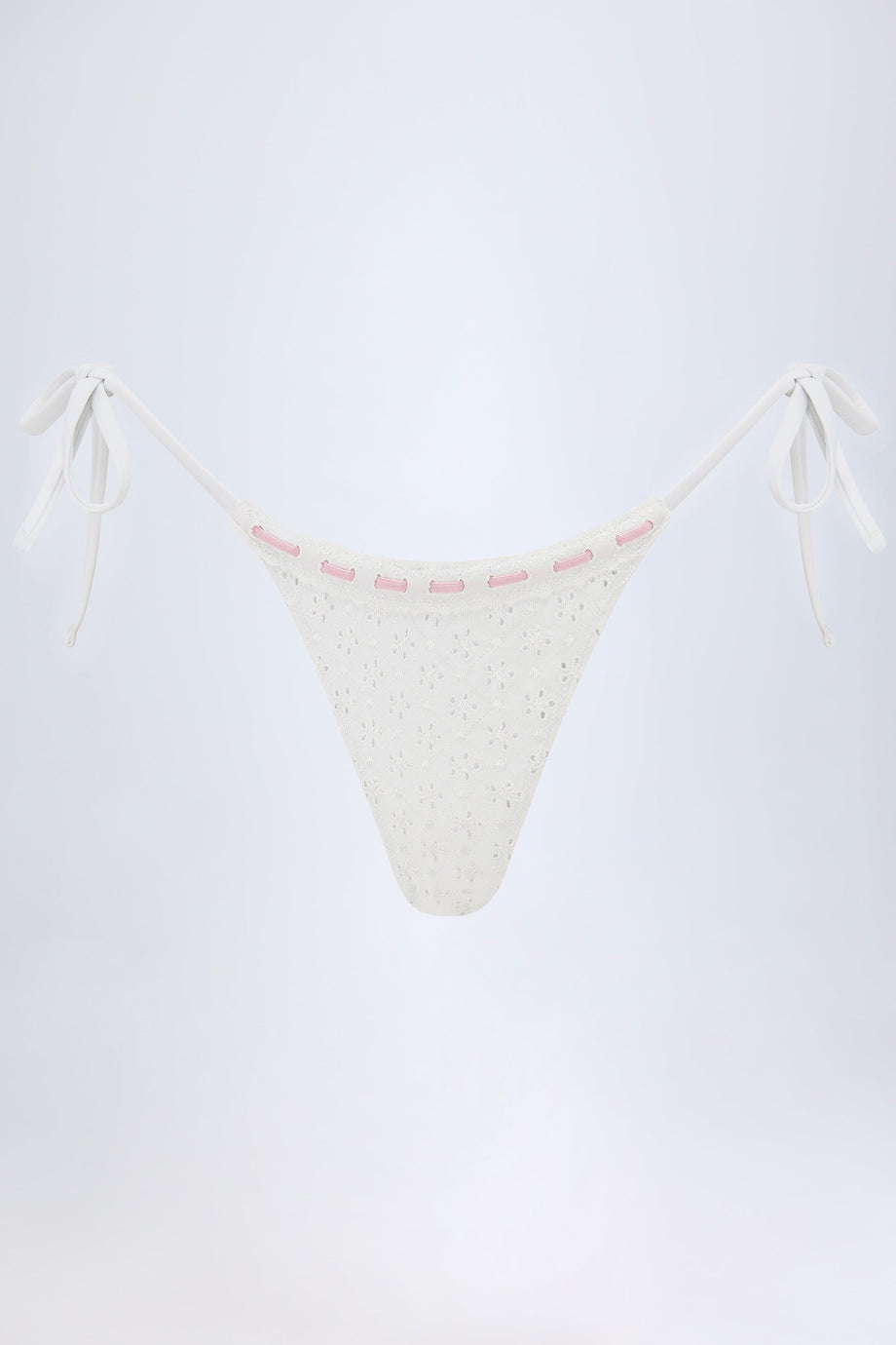 Broderie Anglaise Side-Tie Thong Bikini Bottoms in White