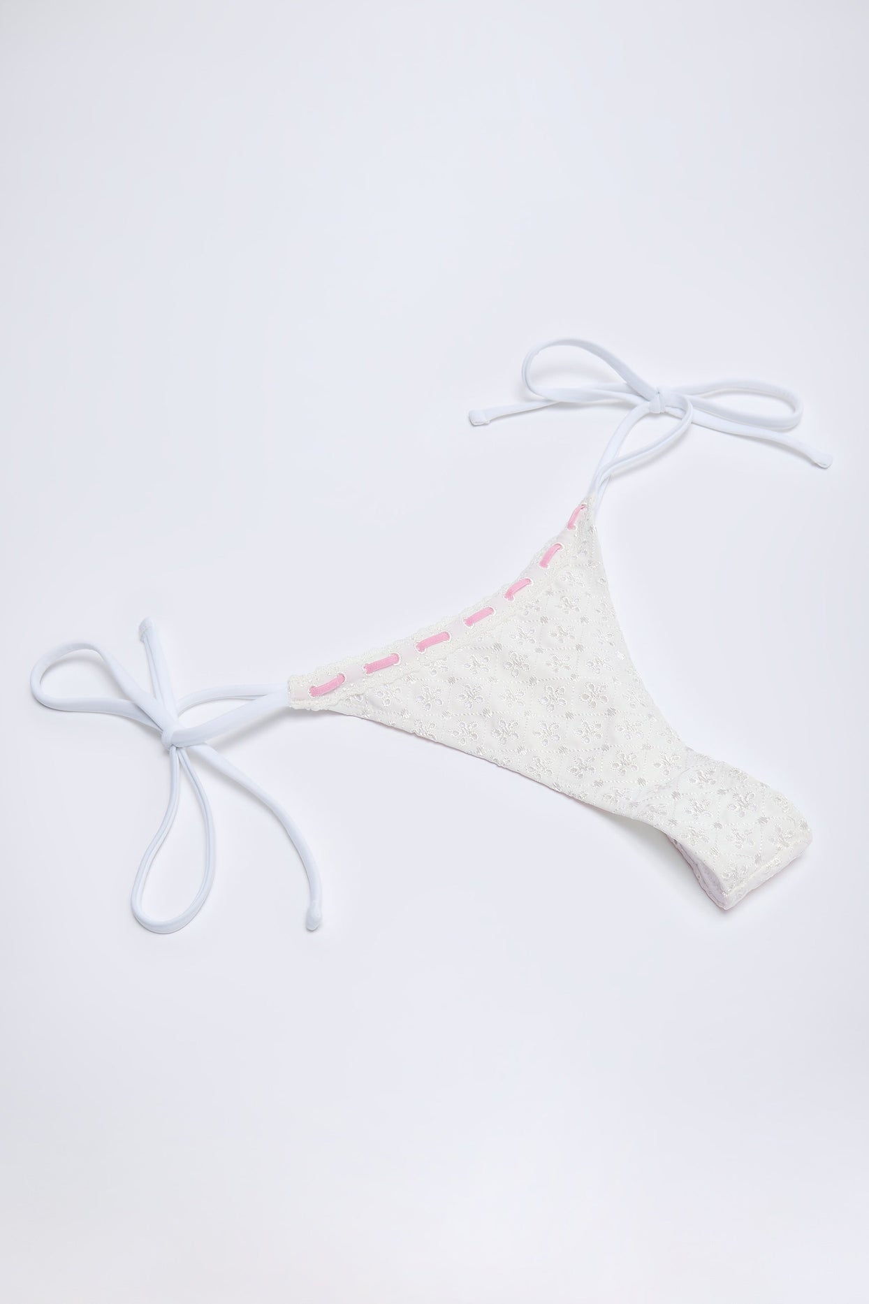 Broderie Anglaise Side-Tie Thong Bikini Bottoms in White