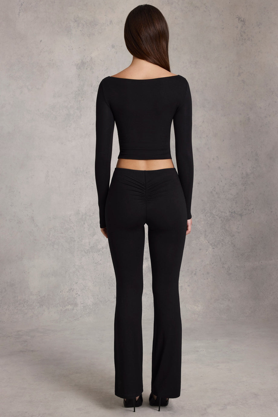 Modal Ruched Flared Trousers in Black