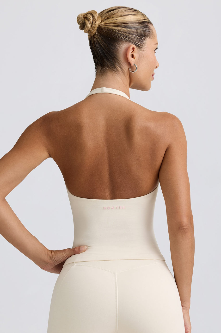 Wrap Halterneck Tank Top in Ivory Marl