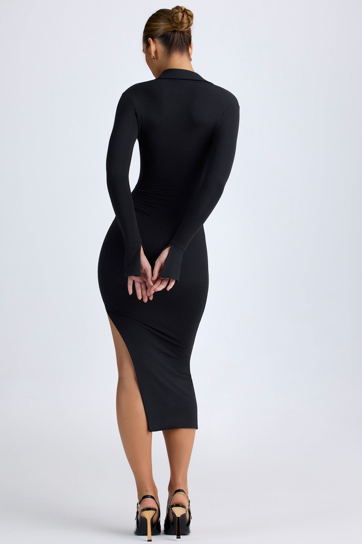 Modal Plunge V-Neck Midaxi Dress in Black