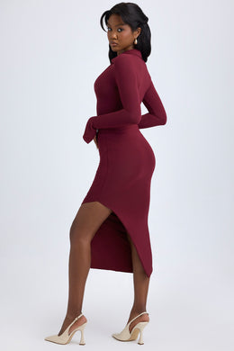 Modal Plunge V-Neck Midaxi Dress in Wine Red