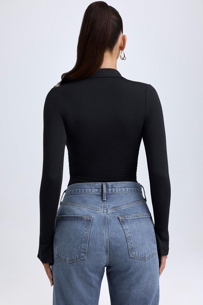 Modal Plunge V-Neck Bodysuit in Black