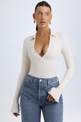 Modal Plunge V-Neck Bodysuit in Ivory