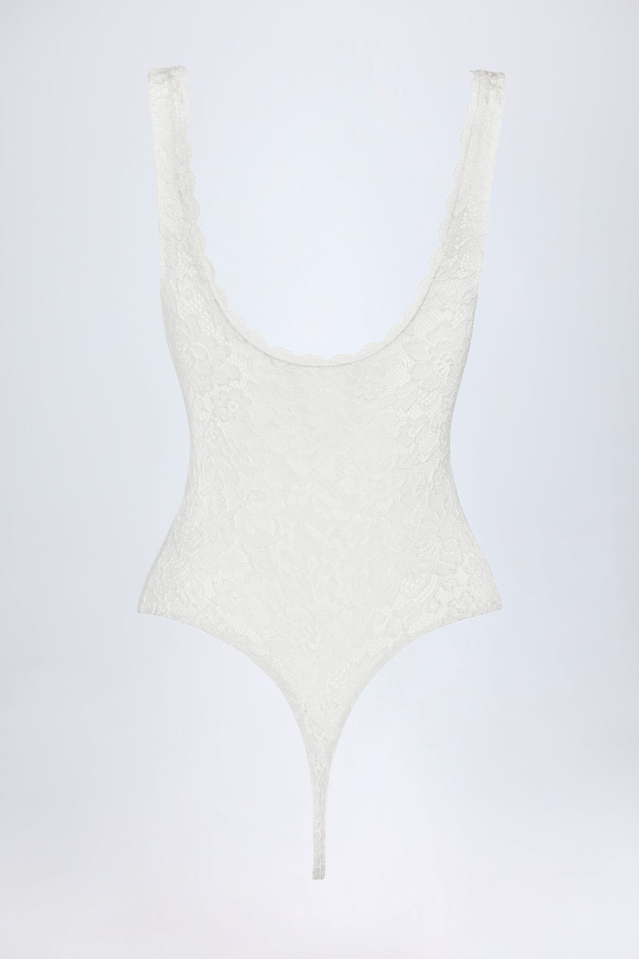 Plunge-Neck Lace Bodysuit in White
