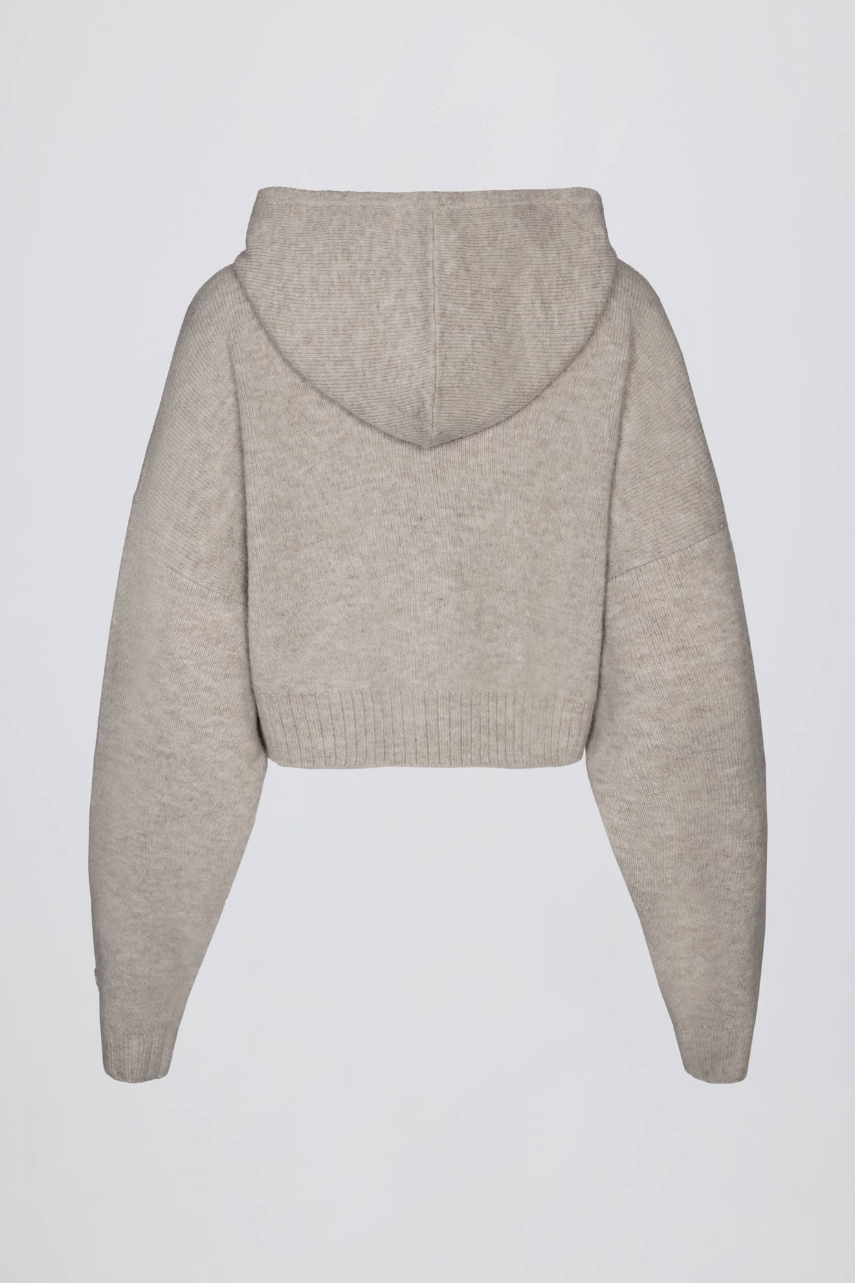 Zip-Up Cropped Knit Hoodie in Beige