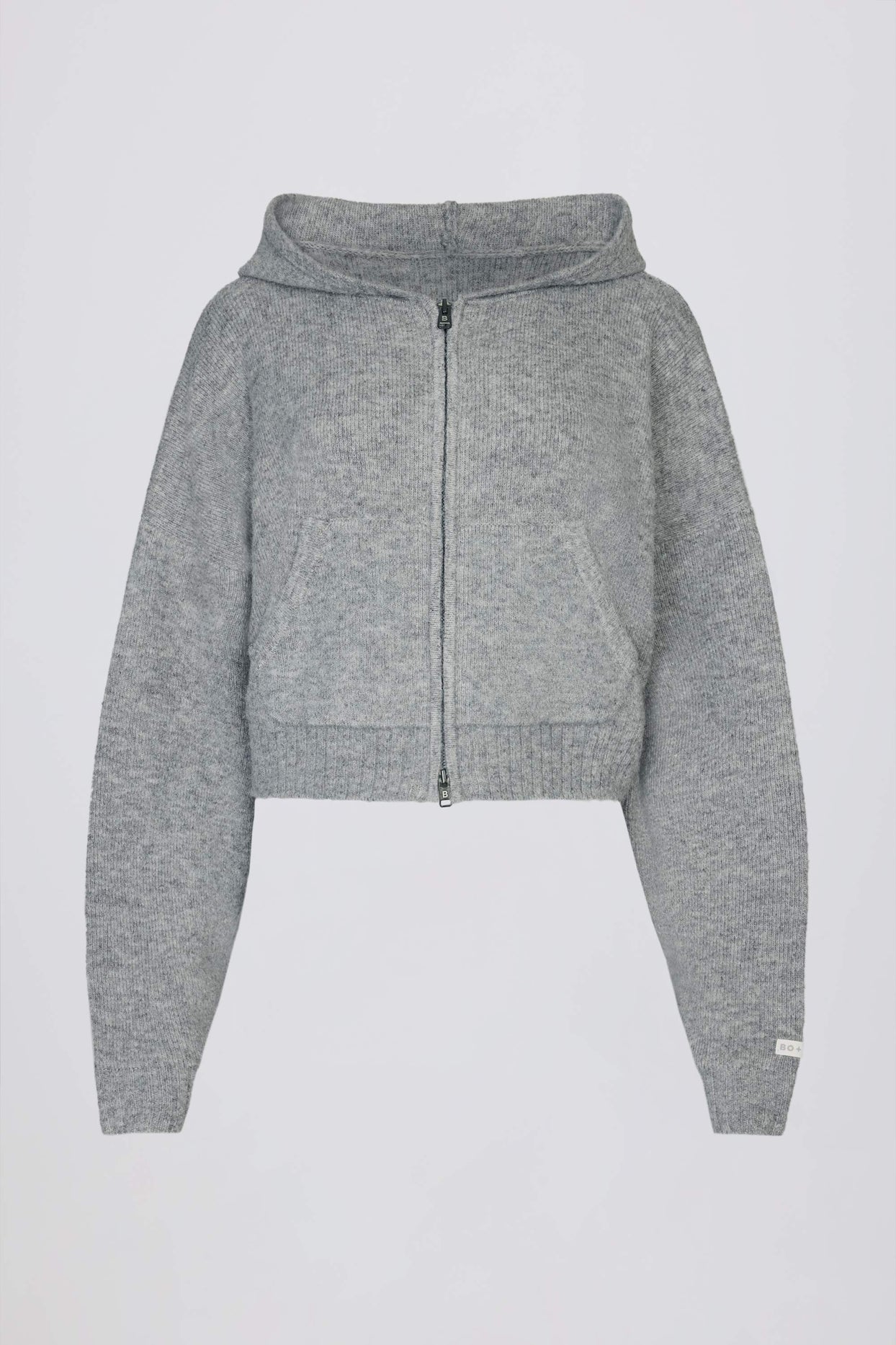 Zip-Up Cropped Knit Hoodie in Grey