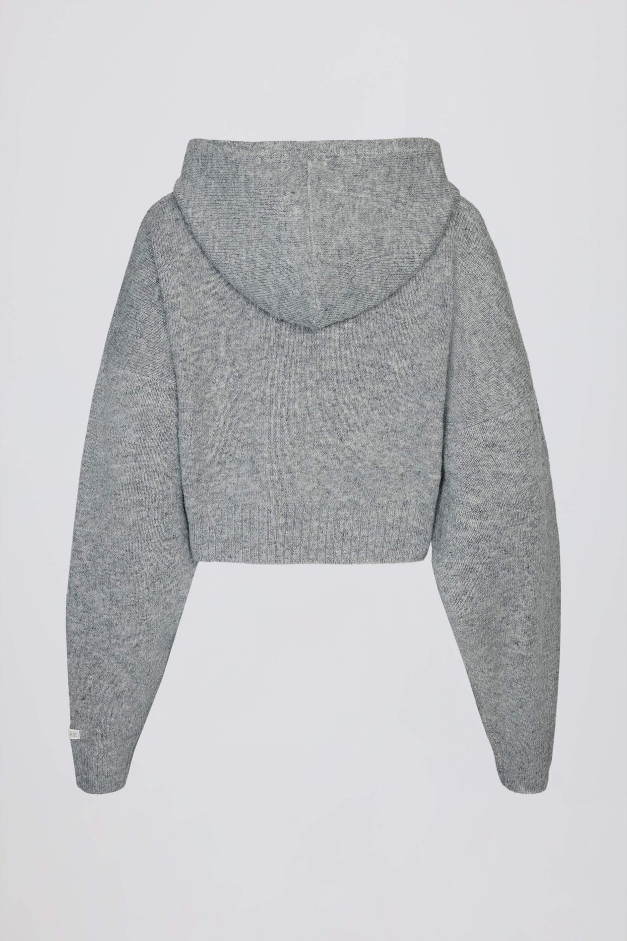 Zip-Up Cropped Knit Hoodie in Grey