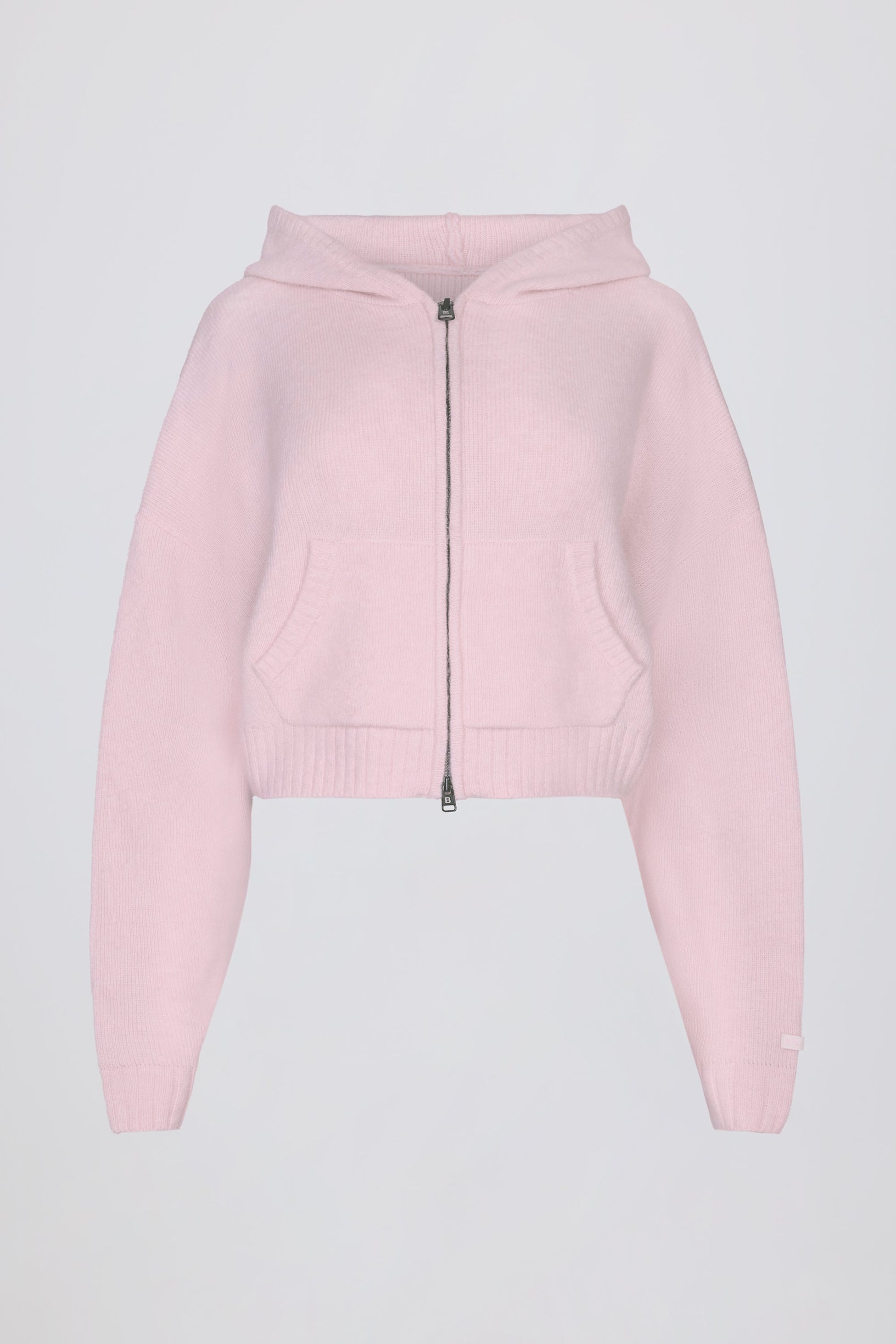 Soft Knit Zip-Up Cropped Hoodie in Soft Pink - 1