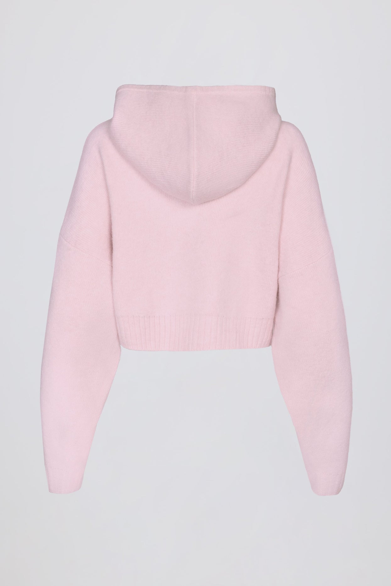 Zip-Up Cropped Knit Hoodie in Soft Pink