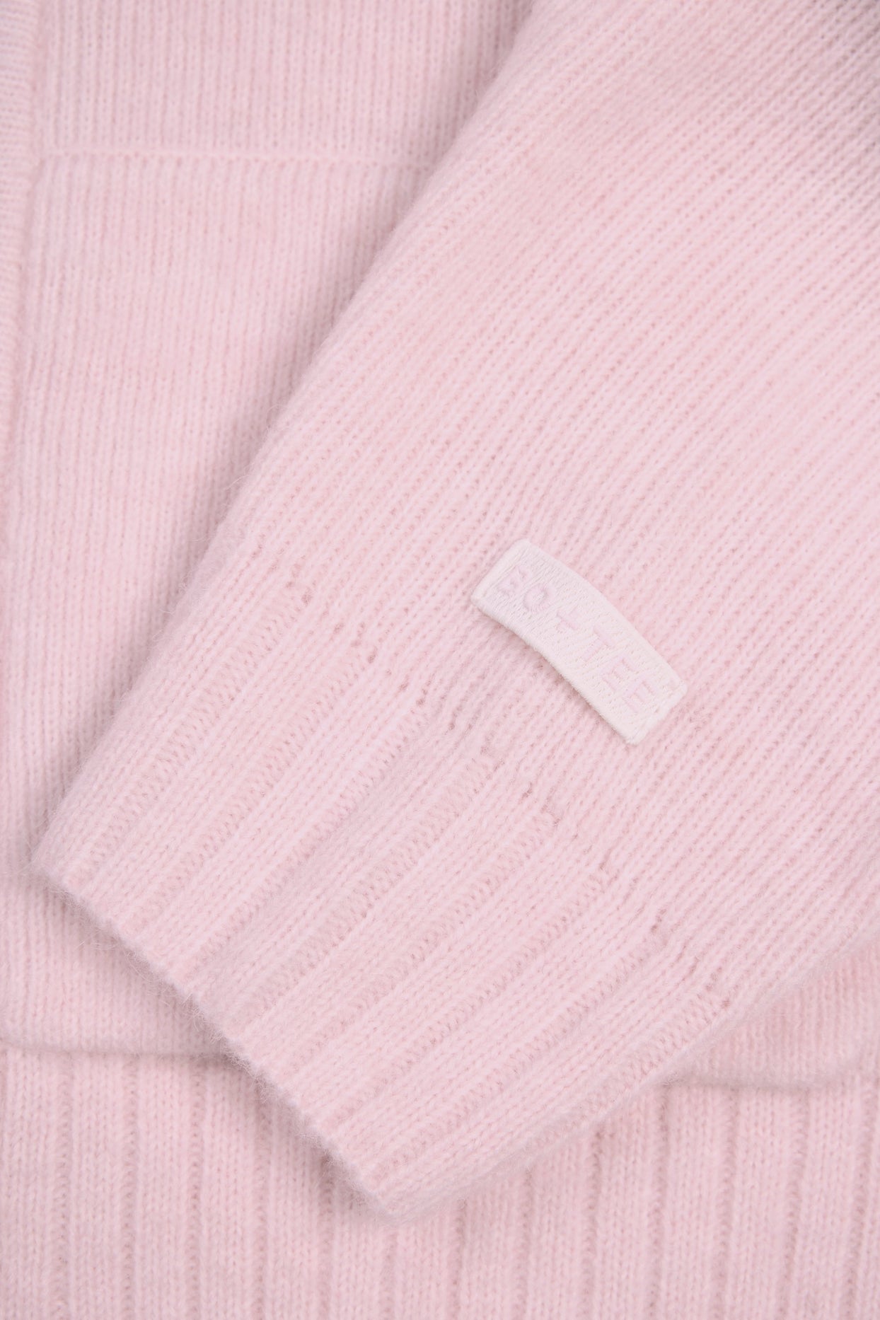 Zip-Up Cropped Knit Hoodie in Soft Pink