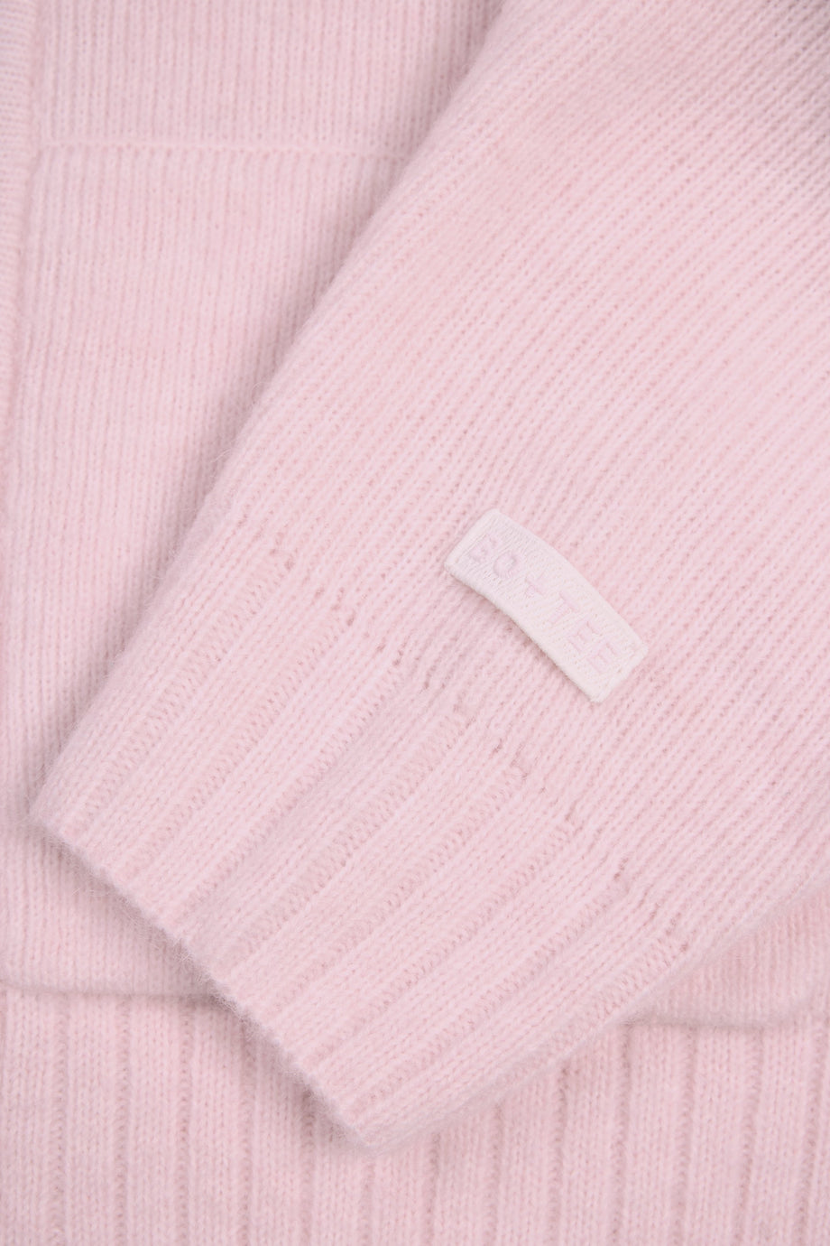 Zip-Up Cropped Knit Hoodie in Soft Pink