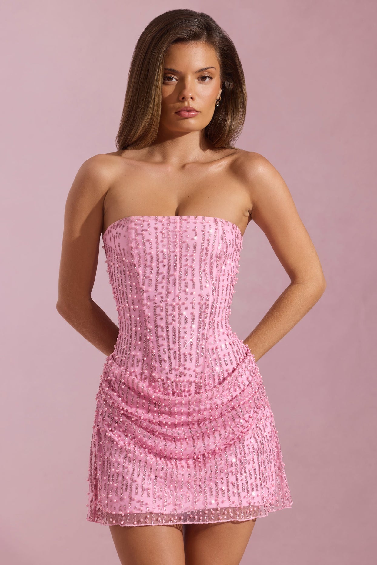 Ziya Embellished Draped Strapless A-Line Mini Dress in Pink | Oh Polly Ziya Embellished Draped Strapless A-Line Mini Dress in Pink | Oh Polly