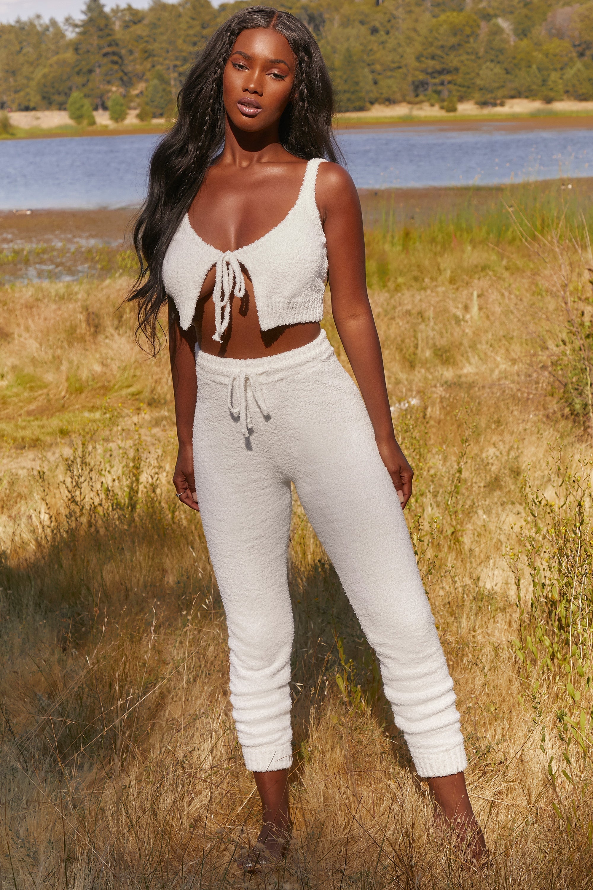 Lounge Club Cosy Joggers in White Oh Polly
