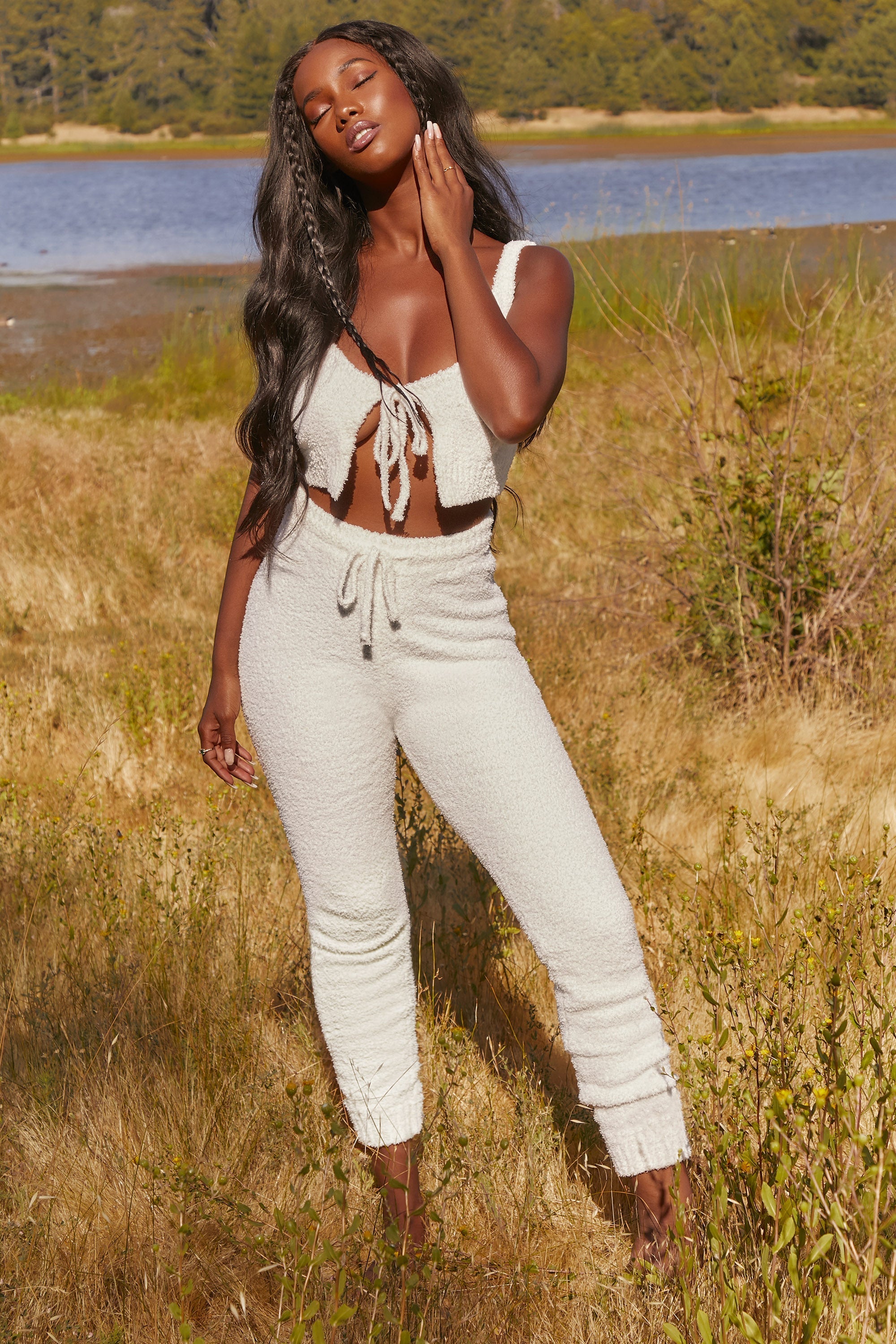 Lounge Club Cosy Joggers in White Oh Polly